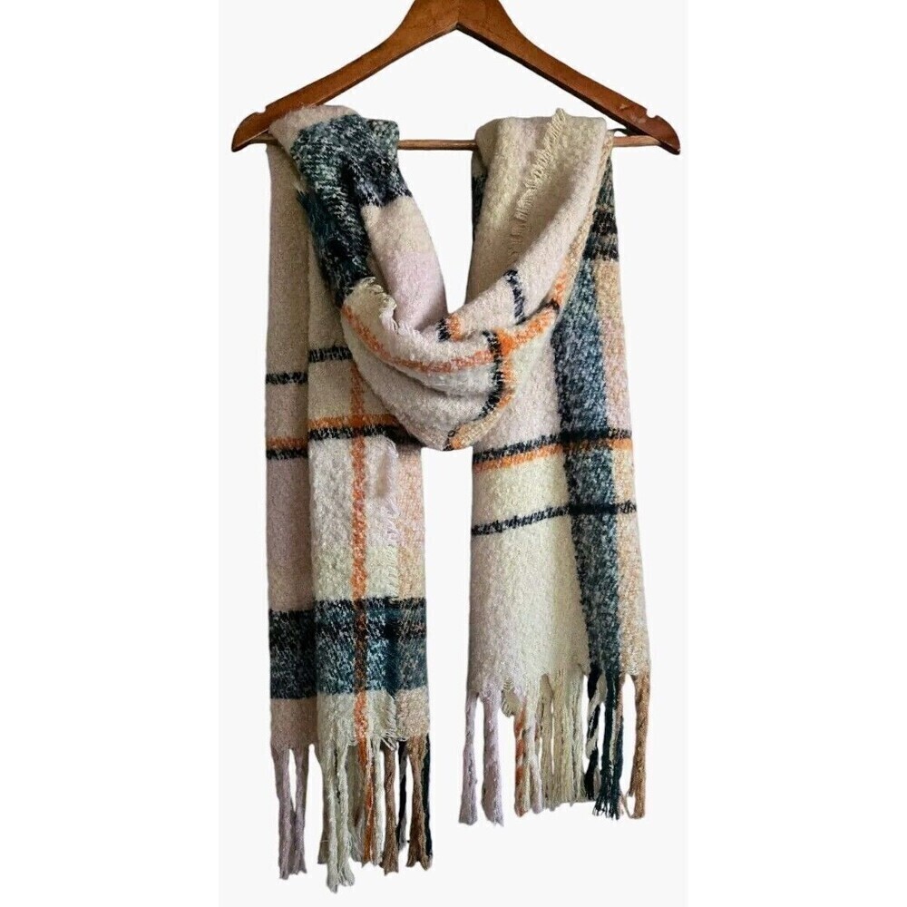 Steve Madden Scarf Women's OS Tan Plaid Fringe Oversized Blanket Wrap Soft